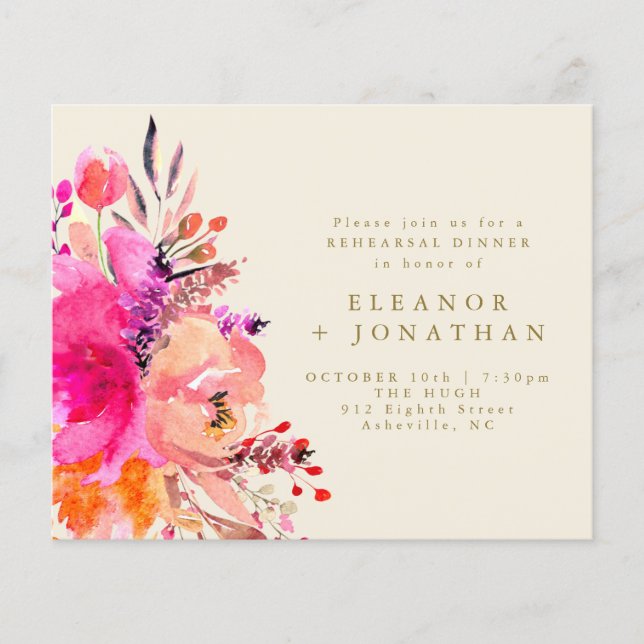 Budget Pink Gold Floral Rehearsal Dinner Invite (Front)
