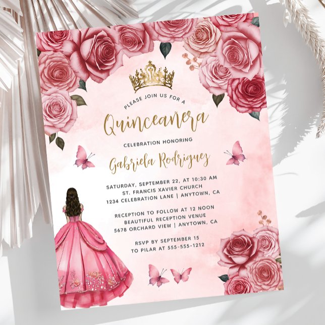 Budget Pink Gold Floral Watercolor Quinceañera (Creator Uploaded)