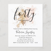 Budget Pink & Gold Forty 40th Birthday Invitation