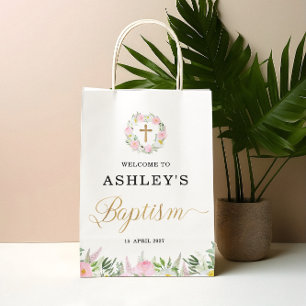 Budget Pink Gold Girl Baptism  Medium Gift Bag