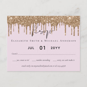 BUDGET Pink Gold Glitter Wedding RSVP Postcard