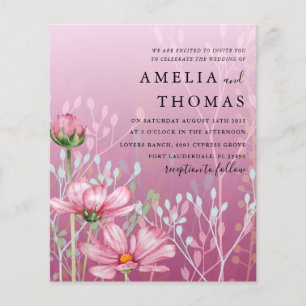 Budget Pink Grasses & Foliage Wedding Invitation
