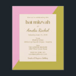 Budget Pink Green Colour Block Bat Mitzvah Invite<br><div class="desc">Budget Modern Pink and Moss Green Colour Block Bat Mitzvah Invitation</div>