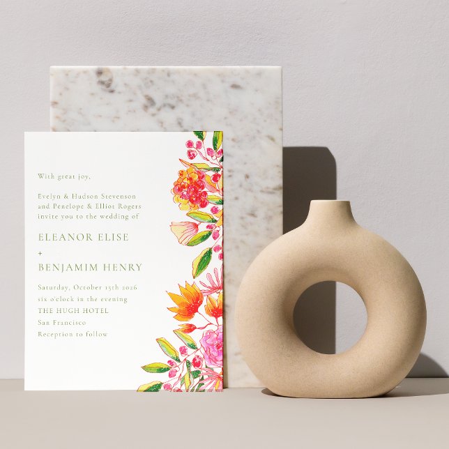 Budget Pink Green Floral Wedding Invitation (Creator Uploaded)