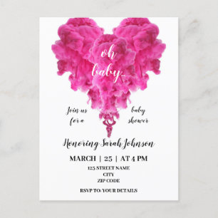 Budget pink heart baby girl shower invitation