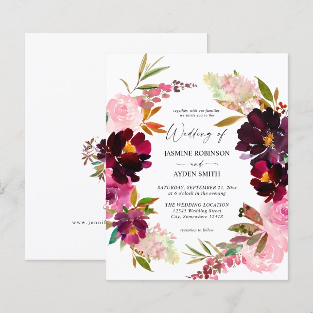 Budget Pink- Hot Blush & Purple Floral Wedding (Front/Back)