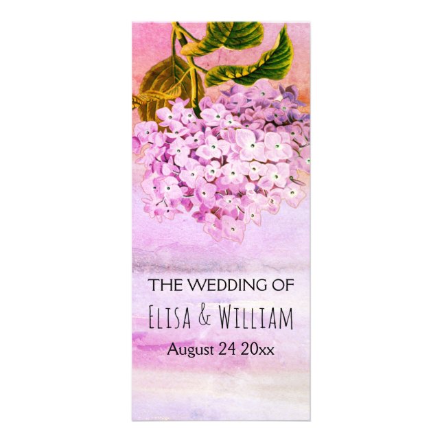 BUDGET Pink hydrangea floral wedding program Rack Card (Front)