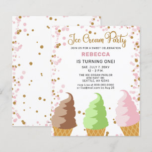 Budget Pink Ice cream party Birthday invitation