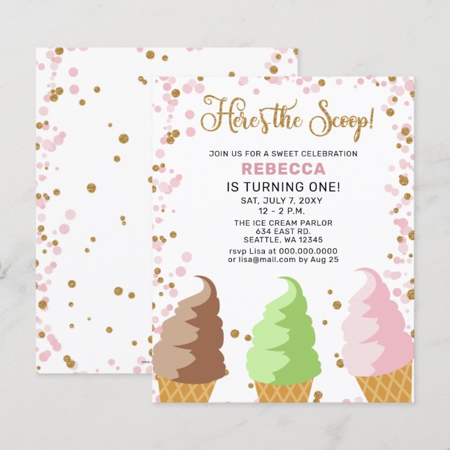Budget Pink Ice cream party Birthday invitation (Front/Back)
