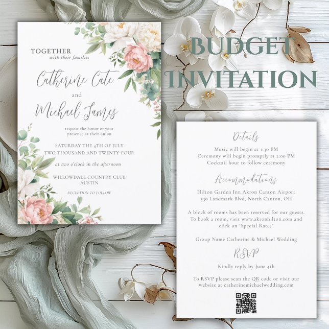 Budget Pink & Ivory Floral Elegant Wedding Invitation (Creator Uploaded)