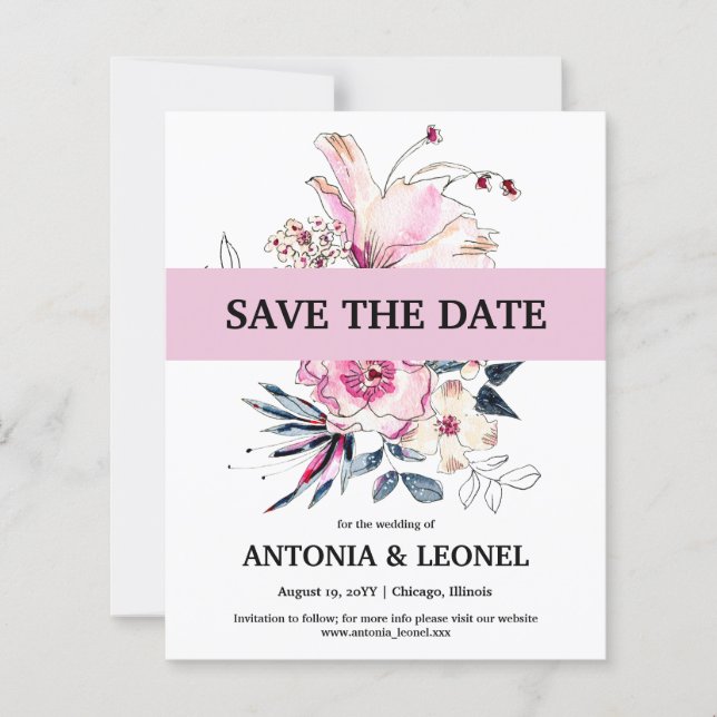 Budget Pink Ivory Floral Wedding Save the date (Front)