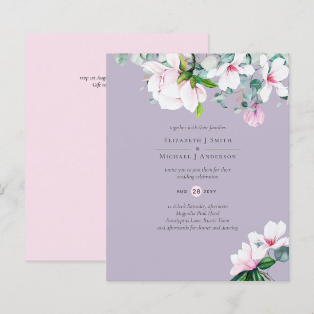 BUDGET Pink Magnolias Eucalyptus Lavender Wedding (Front/Back)
