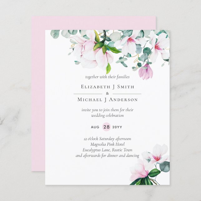BUDGET Pink Magnolias Sage Eucalyptus Wedding (Front/Back)