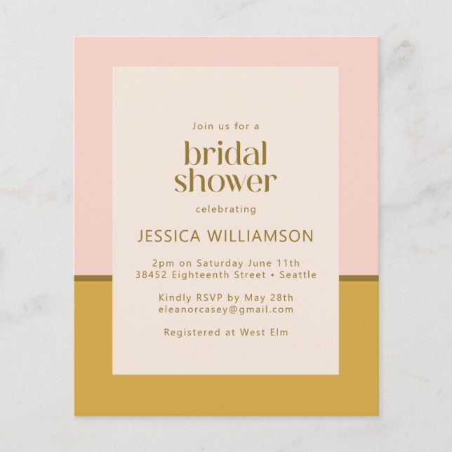Budget Pink Mustard Geometric Bridal Shower Invite (Front)