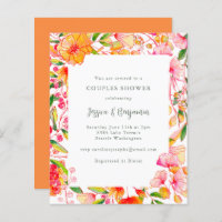 Budget Pink Orange Floral Couples Shower Invite