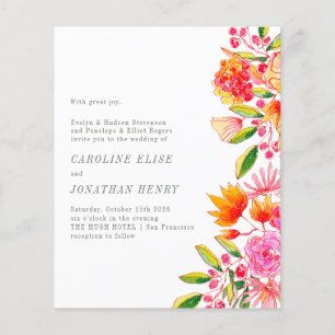 Budget Pink Orange Floral Formal Wedding Invite