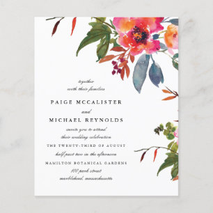 Budget Pink Orange Floral Wedding Invitation