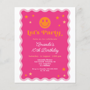 Budget Pink Orange Smile Face Wavy Birthday Invite