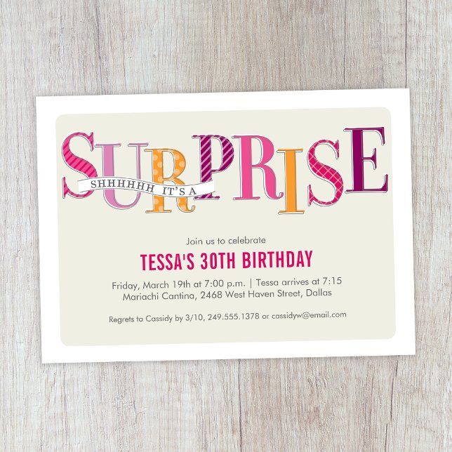 Budget Pink Patterned Surprise Party Invitation (Creator Uploaded)