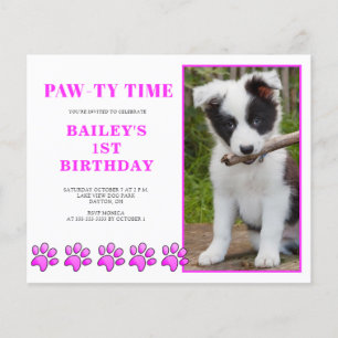 Budget Pink Pawty Time Dog Birthday Invitation Flyer