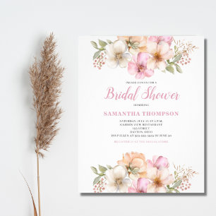 Budget Pink Peach Floral Bridal Shower Invitation Flyer
