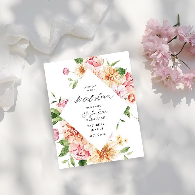 Budget Pink & Peach Floral & Greener Bridal Shower Flyer (Creator Uploaded)
