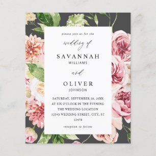Budget Pink & Peach Floral & Greenery Wedding Grey Flyer