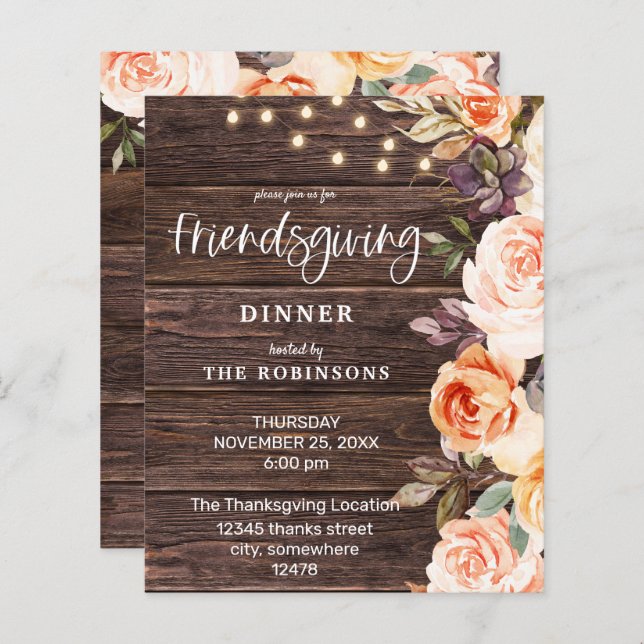 Budget Pink & Peach Floral w Lights Friendsgiving (Front/Back)
