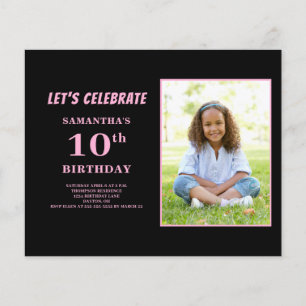 Budget Pink Photo 10th Birthday Invitation