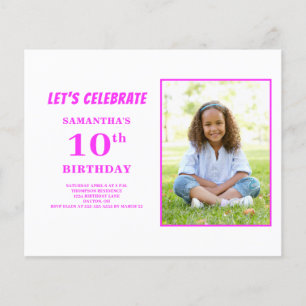 Budget Pink Photo 10th Birthday Invitation Flyer