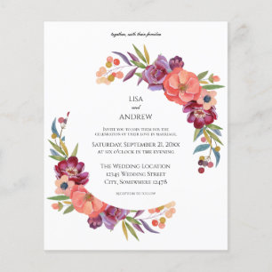 Budget Pink & Plum Tropical Floral 3 Wedding Flyer
