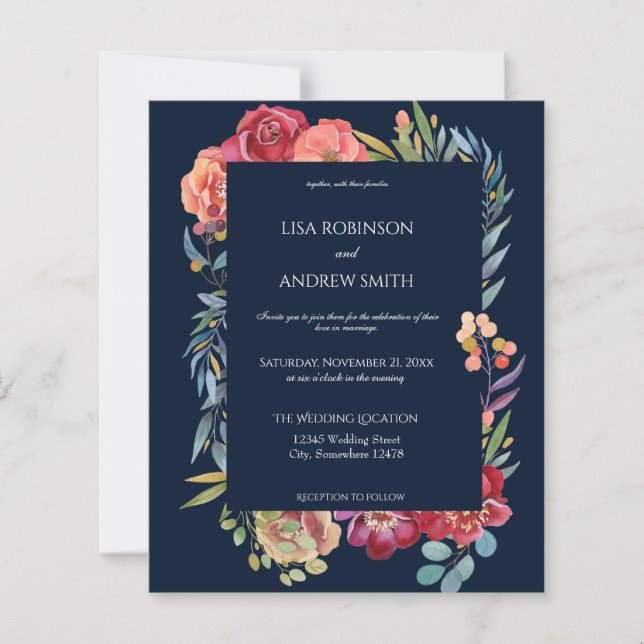 Budget Pink & Plum Tropical Floral Navy V1 Wedding (Front)