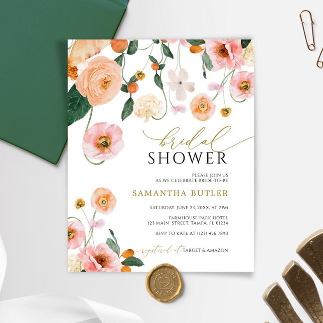 Budget Pink Poppy Floral Bridal Shower Invitation (Creator Uploaded)