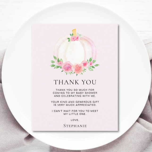 Budget Pink Pumpkin Baby Shower Thank You Card (Creator Uploaded)