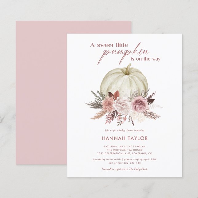 Budget Pink Pumpkin Girl Baby Shower Invitation (Front/Back)