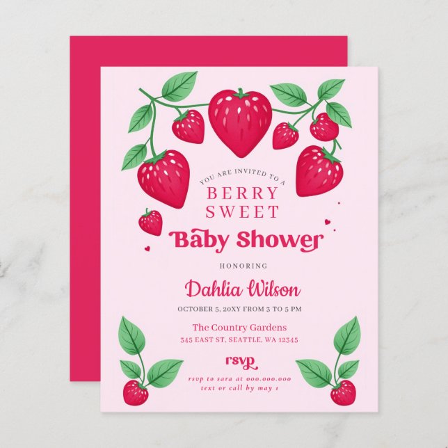 Budget Pink Red Berry Sweet Baby Shower Invite (Front/Back)