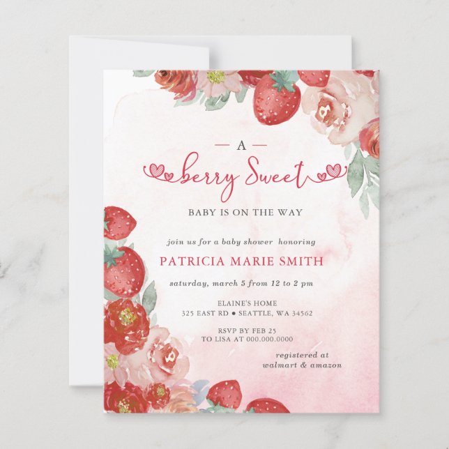 Budget Pink Red Berry Sweet Baby Shower Invite (Front)