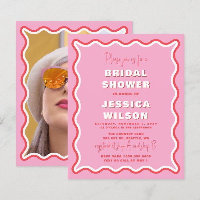 Budget  Pink Red Photo Bridal Shower Invitation (Front/Back)