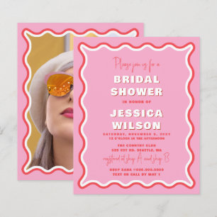 Budget Pink Red Photo Bridal Shower Invitation