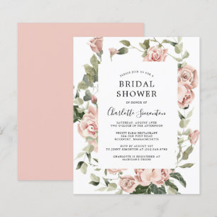 Budget Pink Rose Floral Bridal Shower Invitation