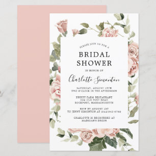 Budget Pink Rose Floral Bridal Shower Invitation