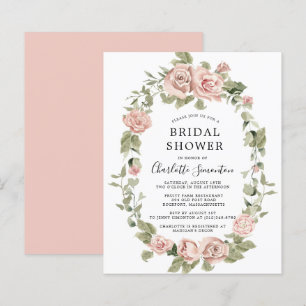 Budget Pink Rose Floral Bridal Shower Invitation