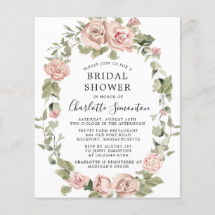 Budget Pink Rose Floral Bridal Shower Invitation Flyer