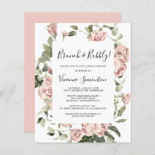 Budget Pink Rose Floral Brunch Bubbly Invitation