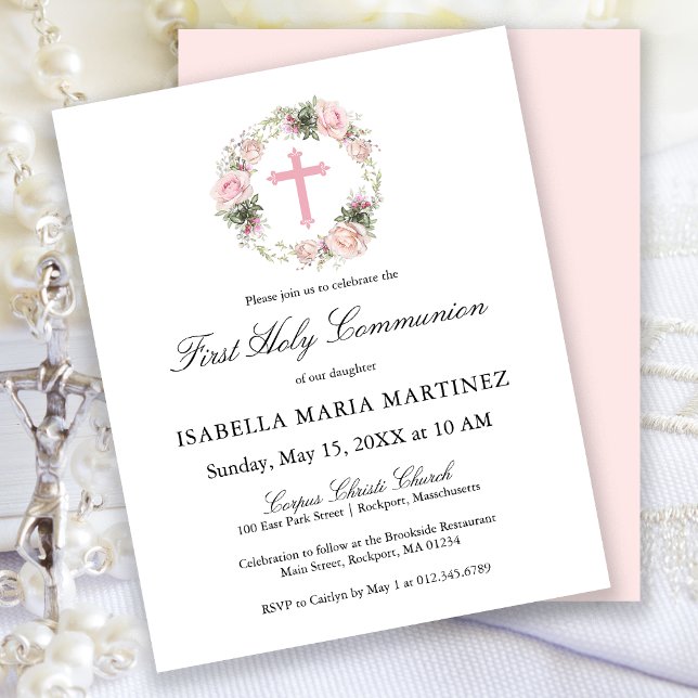 Budget Pink Rose Floral First Holy Communion (Creator Uploaded)