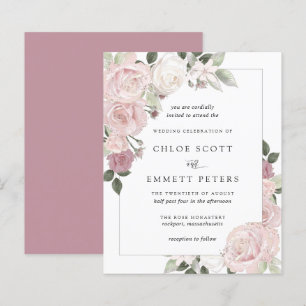 BUDGET Pink Rose Floral Wedding Invitation