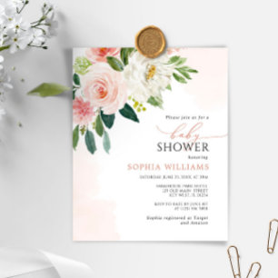 Budget Pink Rose Flowers Baby Shower Invitation