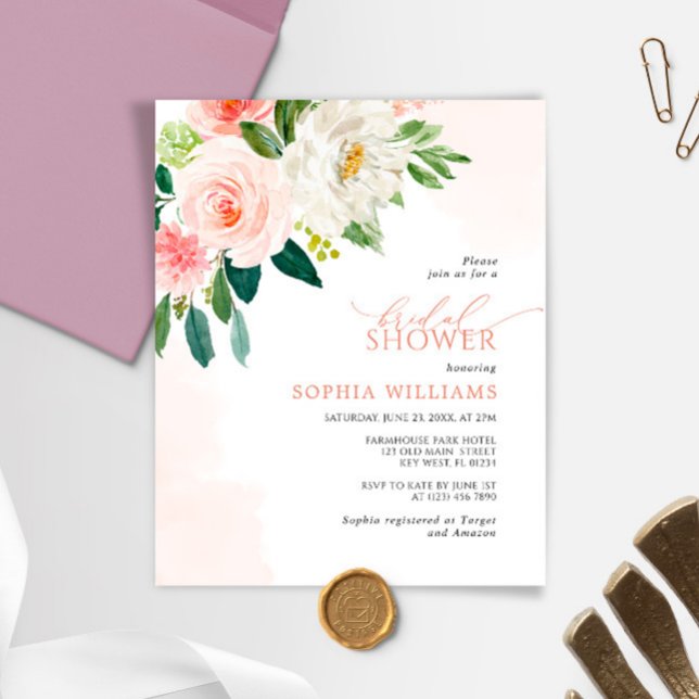 Budget Pink Rose Flowers Bridal Shower Invitation (Creator Uploaded)