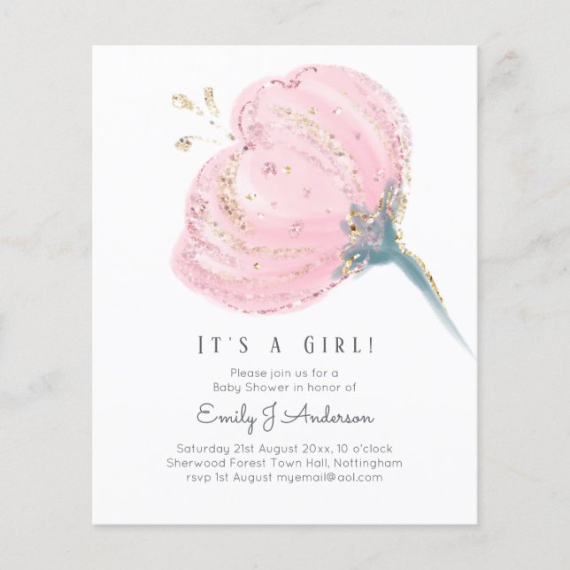 BUDGET Pink Rose Glitter Its A Girl Baby Shower (Front)