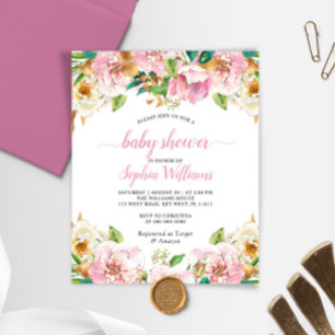 Budget Pink Rose & Gold Baby Shower invitation